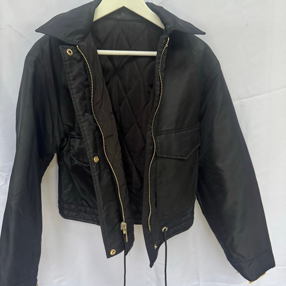 NWT MICHAEL KORS Women’s Reversible Bomber Jacket Black Small Quilted Zip Front - Picture 9 of 13